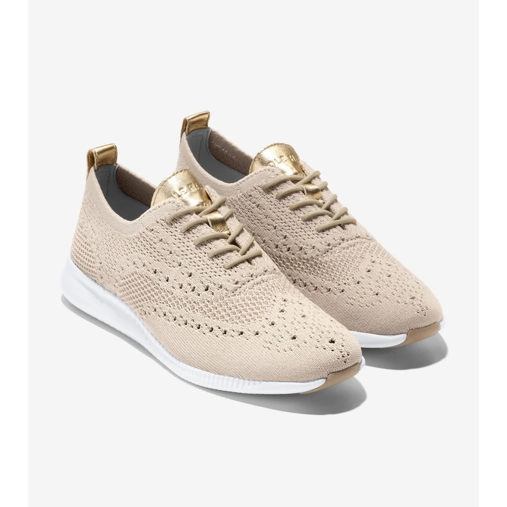 Cole Haan Womens 2.ZEROGRAND Stitchlite Wingtip Oxfords Beige Gold Size 10